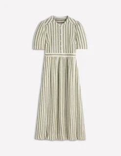 Boden Robes & Combinaisons|Midi-Robe midi Ivy en lin Rayé olive, ivoire