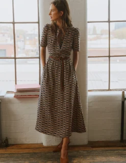 Boden Tenues De Travail|Robes & Combinaisons-Robe midi Ivy en lin Bleu marine foncé, motif Rope Trellis