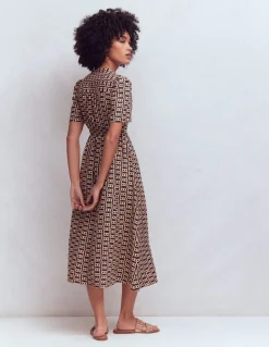 Boden Tenues De Travail|Robes & Combinaisons-Robe midi Ivy en lin Bleu marine foncé, motif Rope Trellis