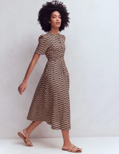 Boden Tenues De Travail|Robes & Combinaisons-Robe midi Ivy en lin Bleu marine foncé, motif Rope Trellis