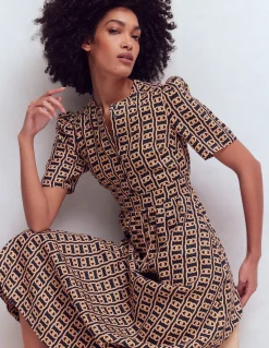 Boden Tenues De Travail|Robes & Combinaisons-Robe midi Ivy en lin Bleu marine foncé, motif Rope Trellis