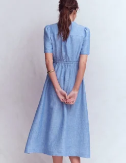 Boden Robes & Combinaisons|Midi-Robe midi Ivy en lin Chambray bleu d'été