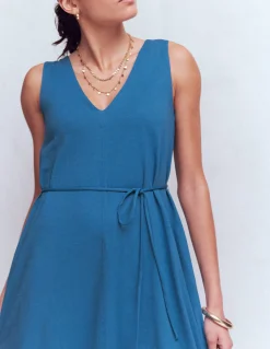 Boden Robes & Combinaisons|Robes Coupe Petite-Robe midi Mia en jersey à col V Bleu tourmaline