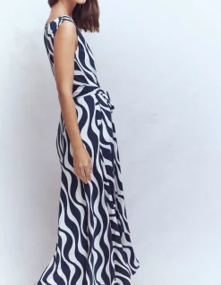 Boden Robes & Combinaisons|Midi-Robe midi Tamsin en jersey Bleu marine foncé, motif Rhythmic Wave