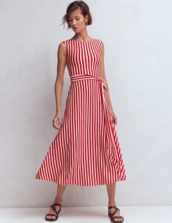 Boden Tenues De Travail|Robes & Combinaisons-Robe midi Tamsin en jersey Rouge Merida, rayé ivoire