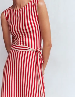 Boden Tenues De Travail|Robes & Combinaisons-Robe midi Tamsin en jersey Rouge Merida, rayé ivoire