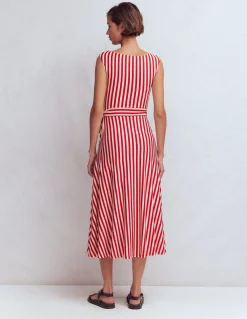 Boden Tenues De Travail|Robes & Combinaisons-Robe midi Tamsin en jersey Rouge Merida, rayé ivoire