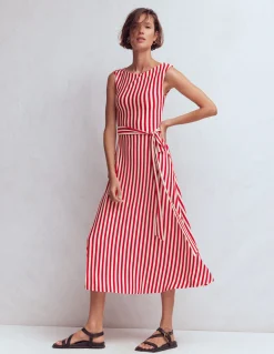Boden Tenues De Travail|Robes & Combinaisons-Robe midi Tamsin en jersey Rouge Merida, rayé ivoire