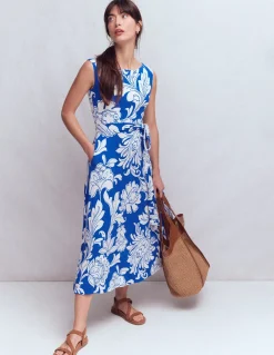Boden Robes & Combinaisons|Midi-Robe midi Tamsin en jersey Bleu, motif Botanical Flourish Mono