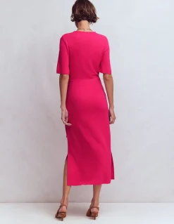 Boden Tenues De Travail|Robes & Combinaisons-Robe midi Zinnia en point de Rome à nouer Rose éclatant