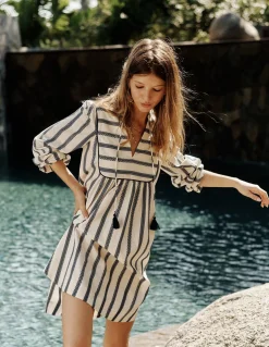 Boden Robes & Combinaisons|Robes Coupe Petite-Robe Pia en coton à empiècement Rayé bleu