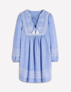 Boden Robes & Combinaisons|Robes Coupe Petite-Robe Pia en lin avec empiècement à pampilles Broderie chambray