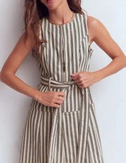 Boden Robes & Combinaisons|Midi-Robe sans manches zippée en jean Ivoire et Bleu Marine Rayé