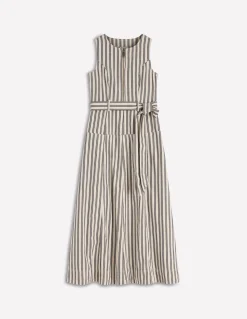 Boden Robes & Combinaisons|Midi-Robe sans manches zippée en jean Ivoire et Bleu Marine Rayé