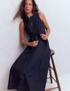 Boden Robes & Combinaisons|Midi-Robe sans manches zippée en jean Indigo Délavé