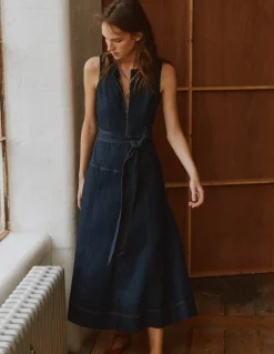 Boden Robes & Combinaisons|Midi-Robe sans manches zippée en jean Indigo Délavé
