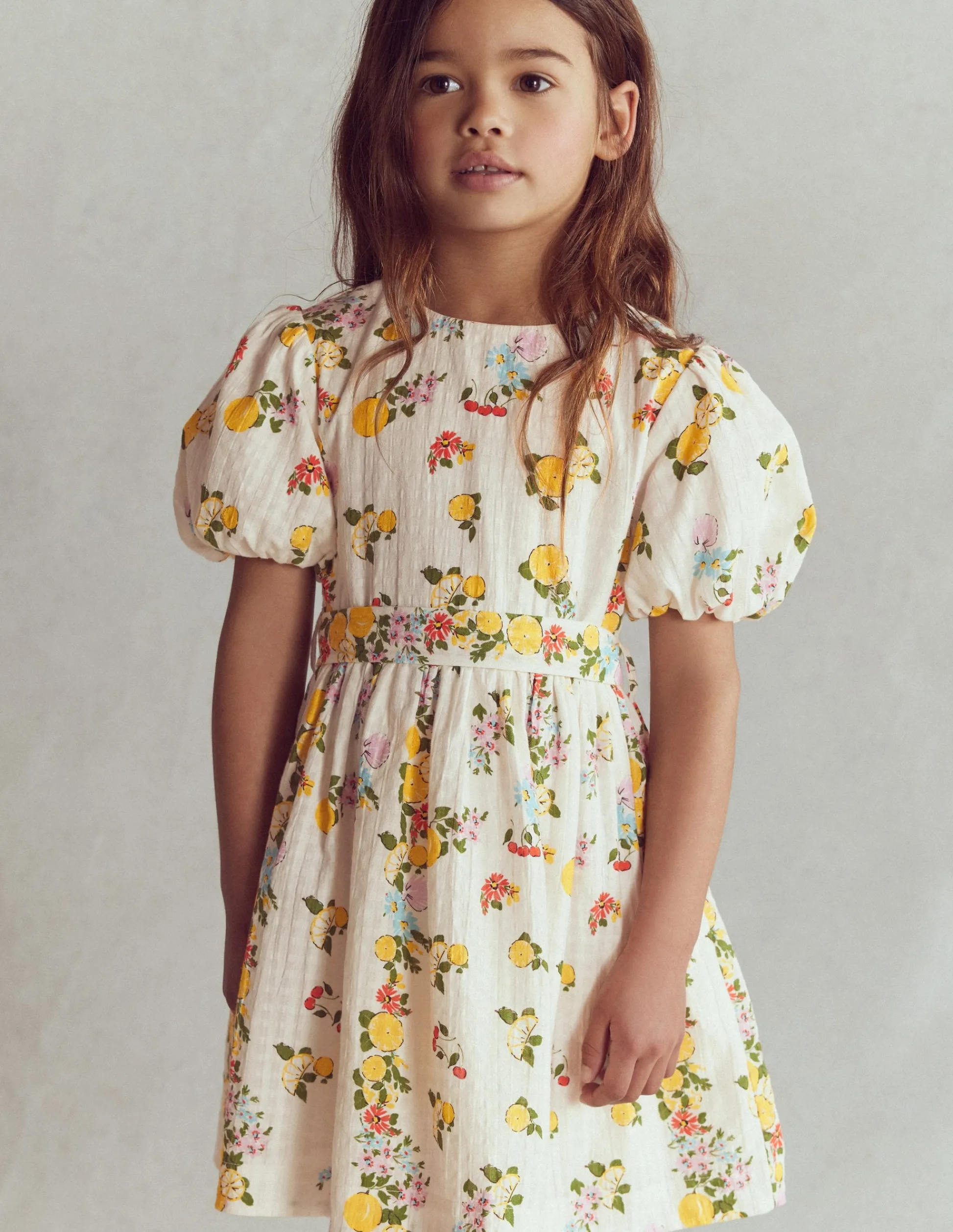 Boden Robes-Robe style vintage à ceinture large Motif floral citron ivoire doux