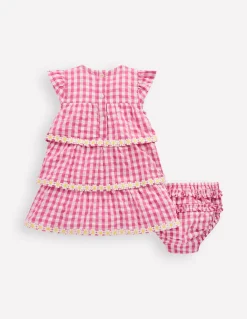 Boden Robes-Robe tissée à volants Pâquerettes vichy rose