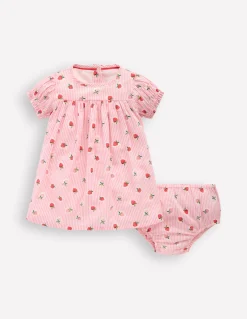 Boden Robes|Ensembles Assortis-Robe tissée froncée Rayé fraise rose