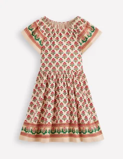 Boden Robes-Robe tournoyante à manches virevoltantes Motif floral xylographique multi