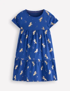 Boden Robes-Robe tournoyante Ariel en jersey Licornes bleu saphir