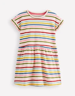 Boden Robes-Robe T-shirt en jersey Rayé acajou, rose et bleu