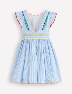 Boden Robes-Robe virevoltante à détails en zigzag Rayé bleu saphir