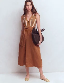 Boden Tenues De Travail|Robes & Combinaisons-Robe zippée sur le devant en mélange de techniques Rayé gingembre et ivoire