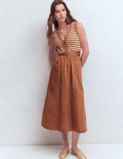 Boden Tenues De Travail|Robes & Combinaisons-Robe zippée sur le devant en mélange de techniques Rayé gingembre et ivoire