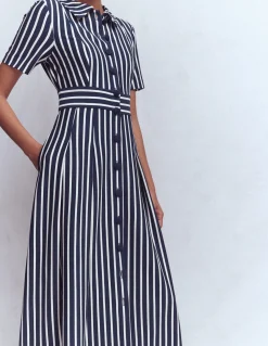 Boden Tenues De Travail|Robes & Combinaisons-Robe-chemise Bridget en point de Rome Bleu Marine/Ivoire