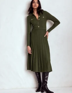 Boden Tenues De Travail|Robes & Combinaisons-Robe-chemise Brönte en maille côtelée Vert des bois