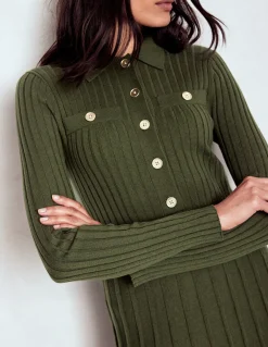 Boden Tenues De Travail|Robes & Combinaisons-Robe-chemise Brönte en maille côtelée Vert des bois