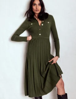 Boden Tenues De Travail|Robes & Combinaisons-Robe-chemise Brönte en maille côtelée Vert des bois