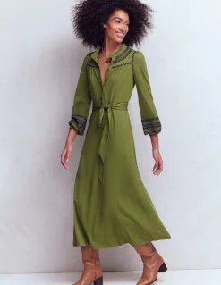 Boden Robes & Combinaisons|Midi-Robe-chemise brodée en jersey Olive
