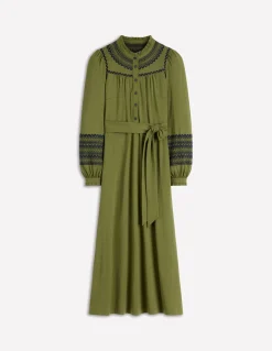 Boden Robes & Combinaisons|Midi-Robe-chemise brodée en jersey Olive
