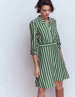 Boden Tenues De Travail|Robes & Combinaisons-Robe-chemise courte en jersey Orla Vert chasseur, rayé ivoire