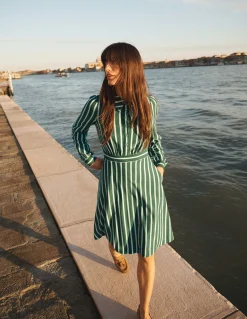 Boden Tenues De Travail|Robes & Combinaisons-Robe-chemise courte en jersey Orla Vert chasseur, rayé ivoire