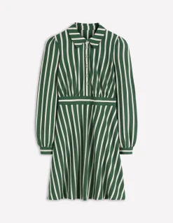 Boden Tenues De Travail|Robes & Combinaisons-Robe-chemise courte en jersey Orla Vert chasseur, rayé ivoire