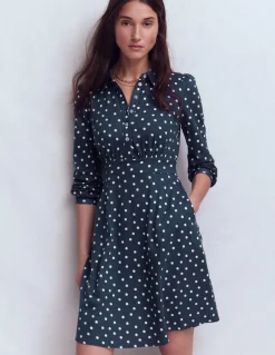 Boden Tenues De Travail|Robes & Combinaisons-Robe-chemise courte en jersey Orla Bleu marine foncé, pois peints