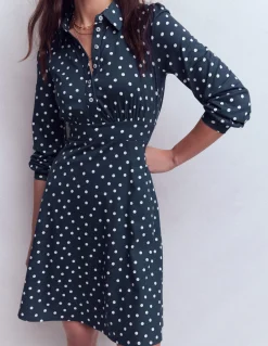Boden Tenues De Travail|Robes & Combinaisons-Robe-chemise courte en jersey Orla Bleu marine foncé, pois peints