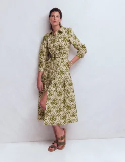 Boden Robes & Combinaisons|Longues-Robe-chemise longue Ellie en coton Motif Decorative Lattice vert