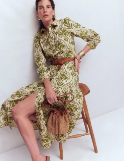 Boden Robes & Combinaisons|Longues-Robe-chemise longue Ellie en coton Motif Decorative Lattice vert