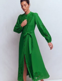 Boden Robes & Combinaisons|Longues-Robe-chemise Mae en lin mélangé Vert des Highlands
