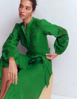 Boden Robes & Combinaisons|Longues-Robe-chemise Mae en lin mélangé Vert des Highlands