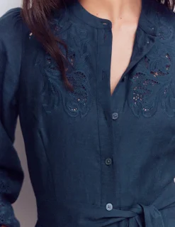 Boden Robes & Combinaisons|Longues-Robe-chemise Mae en lin mélangé Bleu marine