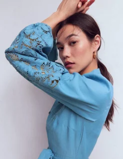 Boden Robes & Combinaisons|Longues-Robe-chemise Mae en lin mélangé Bleu céleste