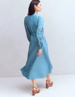 Boden Robes & Combinaisons|Longues-Robe-chemise Mae en lin mélangé Bleu céleste