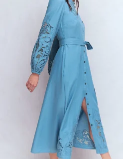 Boden Robes & Combinaisons|Longues-Robe-chemise Mae en lin mélangé Bleu céleste