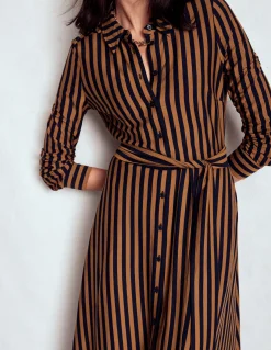 Boden Tenues De Travail|Robes & Combinaisons-Robe-chemise Marcia en jersey Pain d'épices, rayé bleu marine