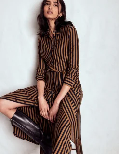 Boden Tenues De Travail|Robes & Combinaisons-Robe-chemise Marcia en jersey Pain d'épices, rayé bleu marine